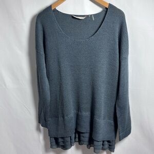 Soft Surroundings Tunic Sweater Ruffle Bottom Women's Dusty Blue Sweater Large